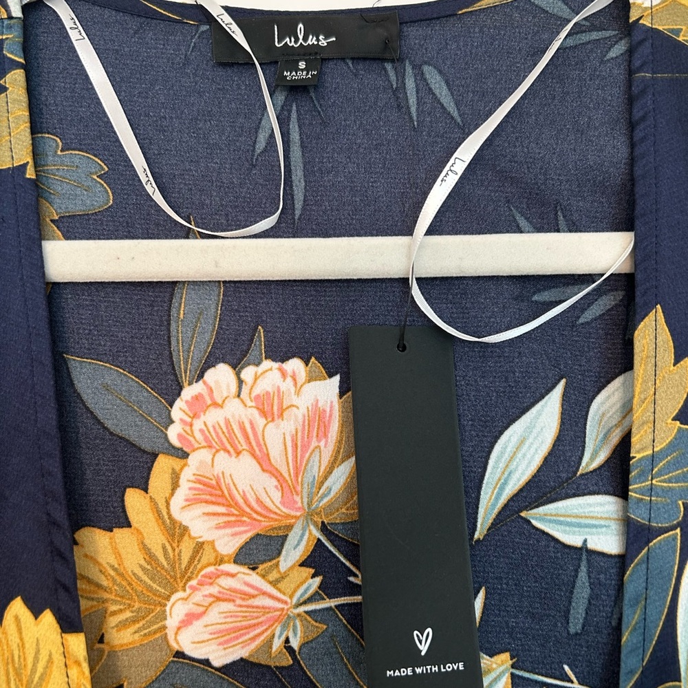 Lulu's Elegant Navy Floral Satin Dress - Picture 5 of 5